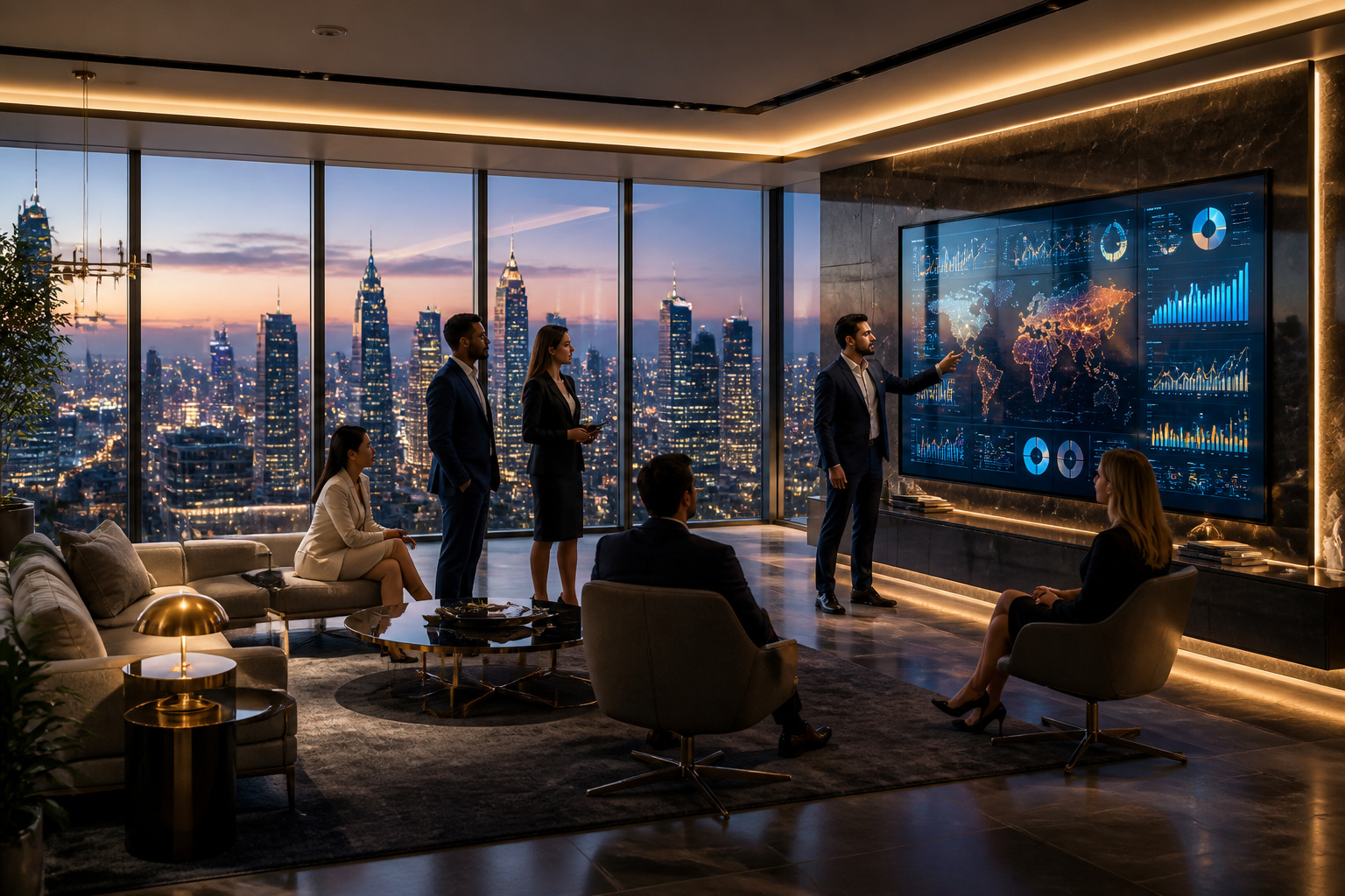 Reunion strategique dans un salon executif