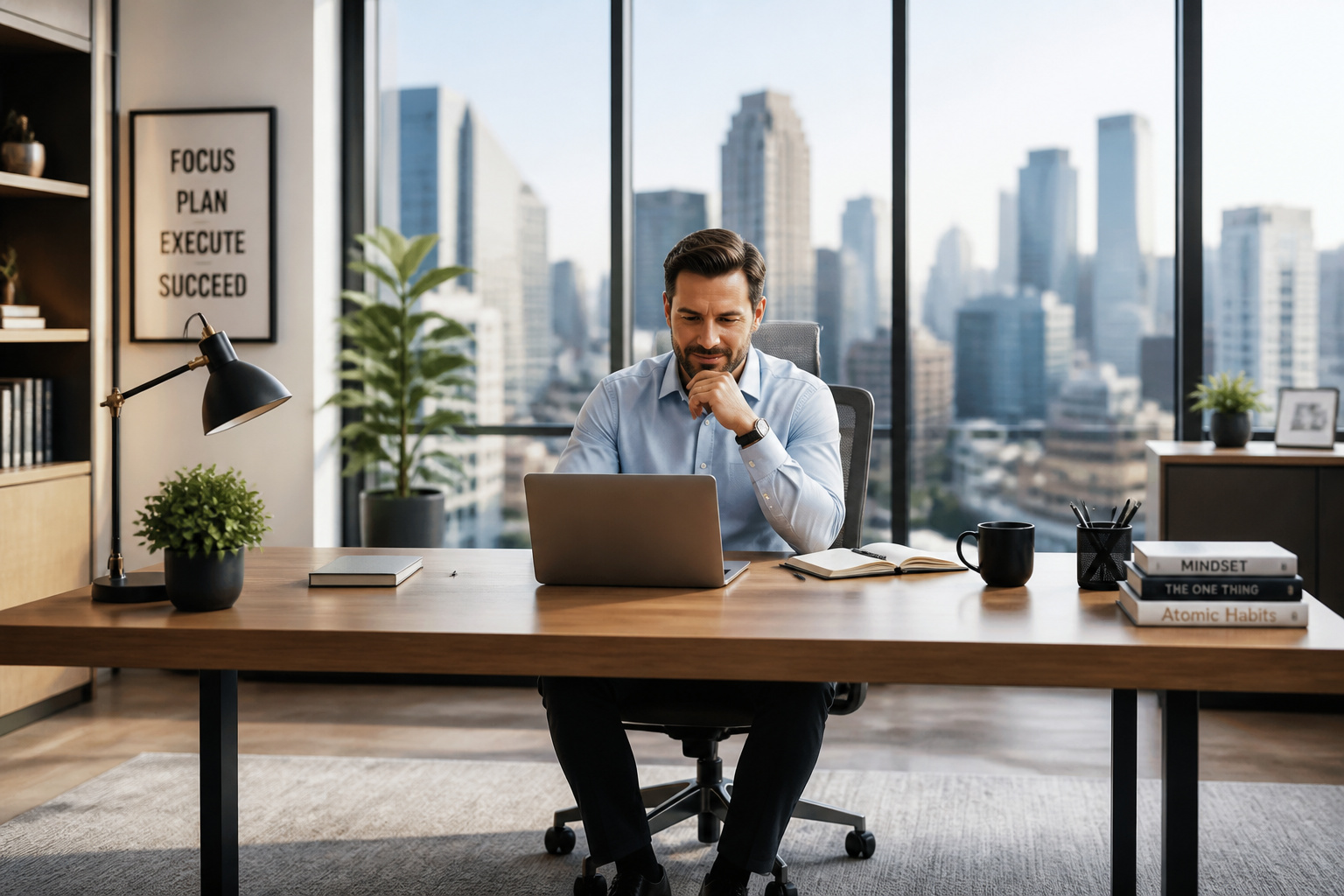 Entrepreneur concentre au bureau