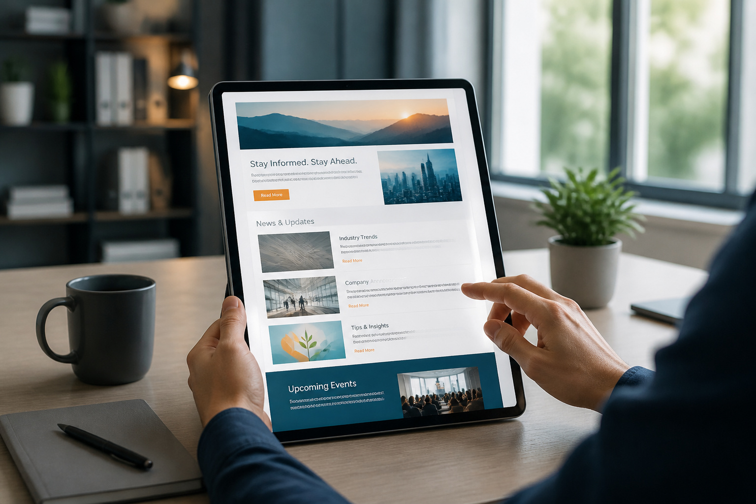 Tablette affichant une newsletter moderne