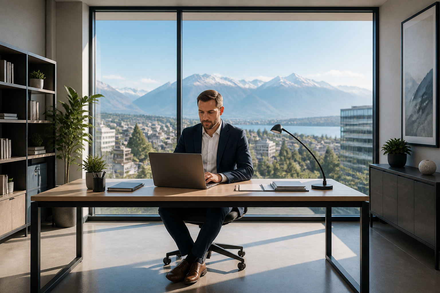 Homme daffaires concentre dans un bureau moderne