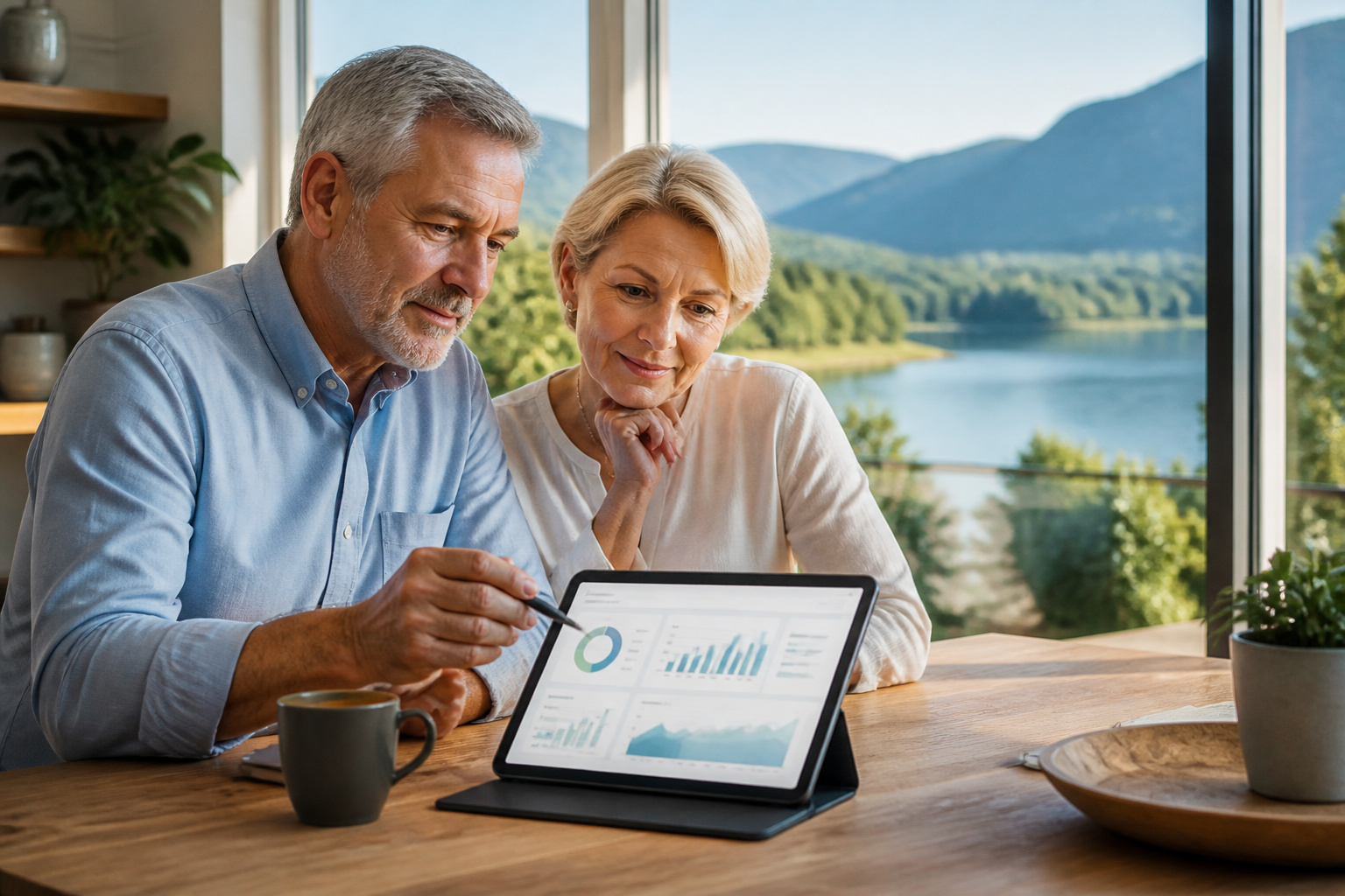 Couple planifiant leur retraite avec optimisme
