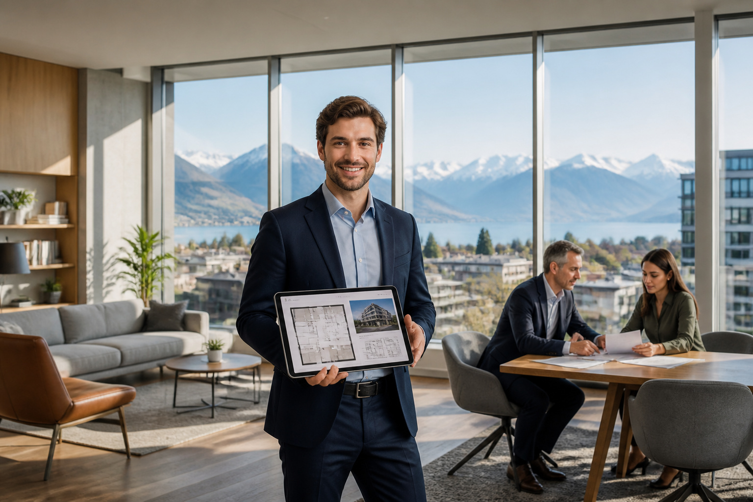 Professionnel immobilier presente un projet
