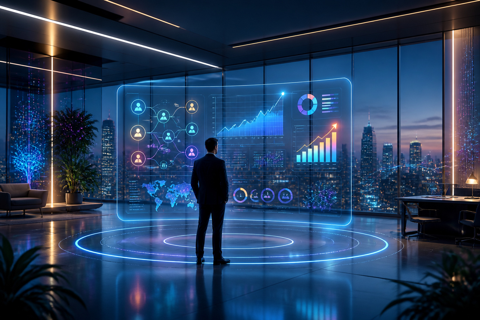 Marketing ia dans un bureau futuriste