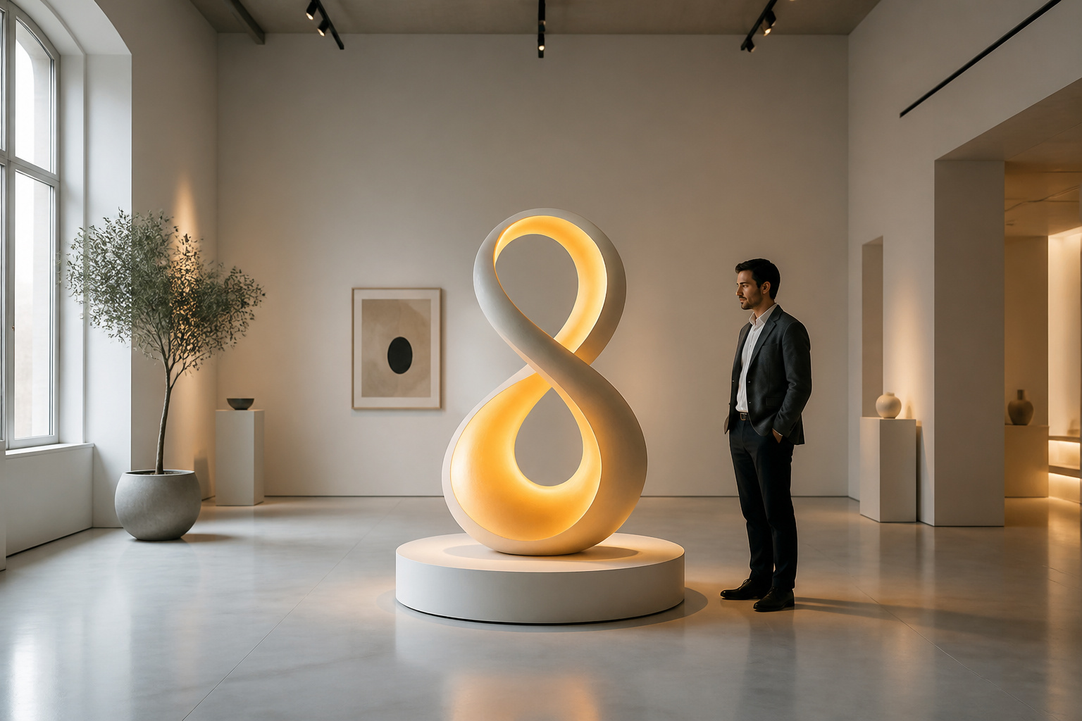 Sculpture lumineuse dans une galerie minimaliste