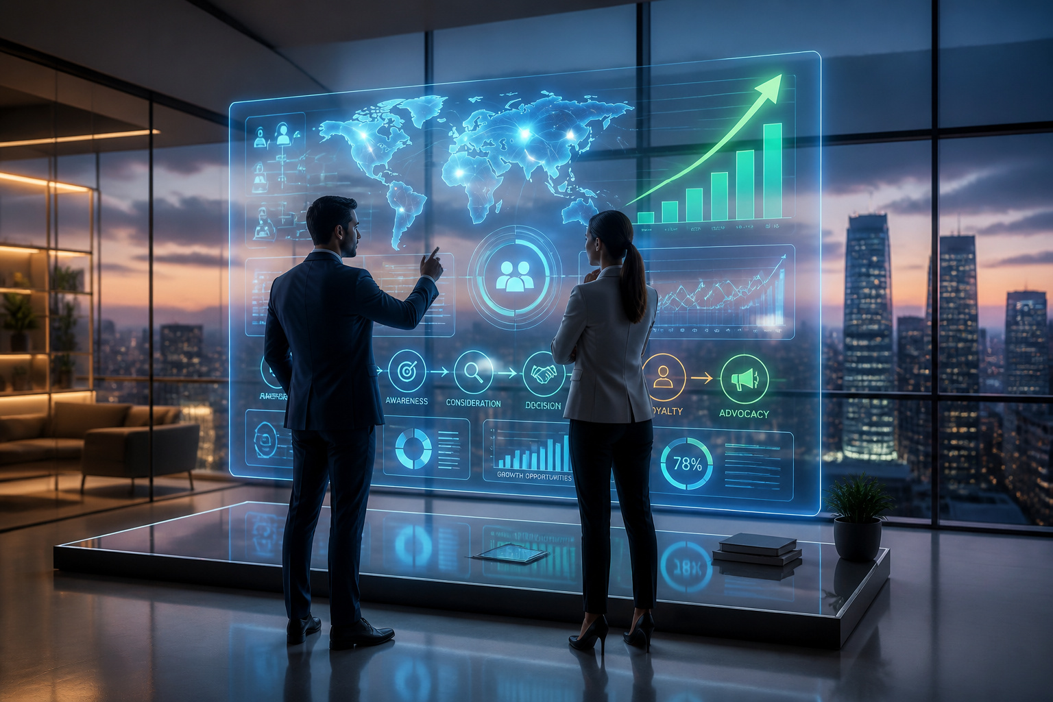 Strategie b2b futuriste sur ecran holographique