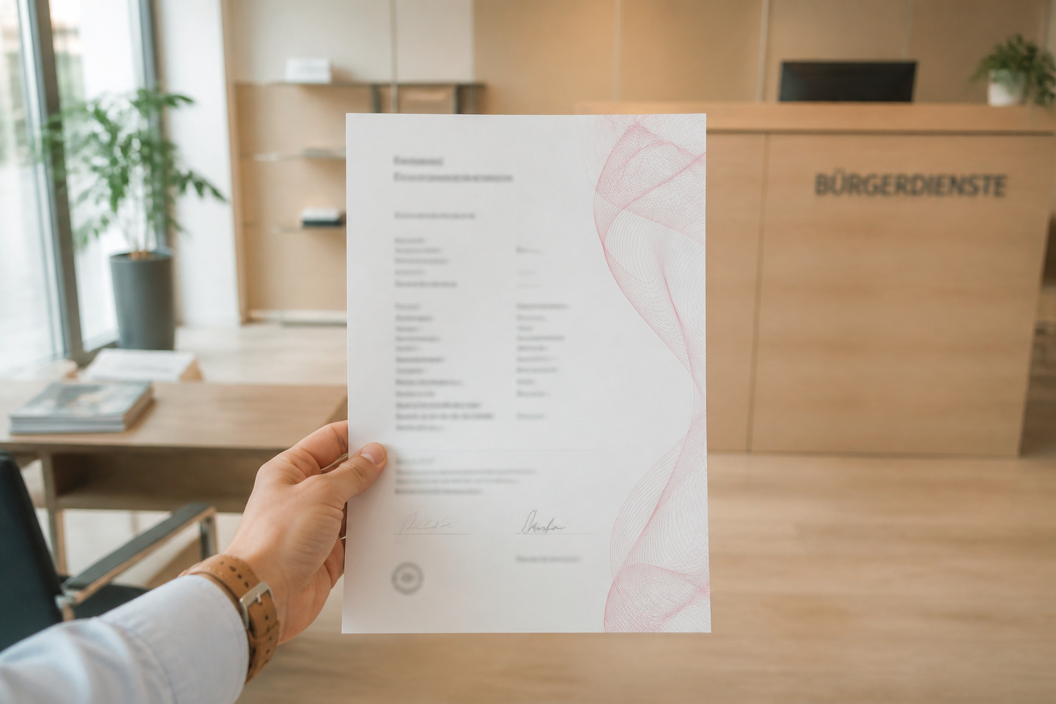 Document officiel tenu dans une main