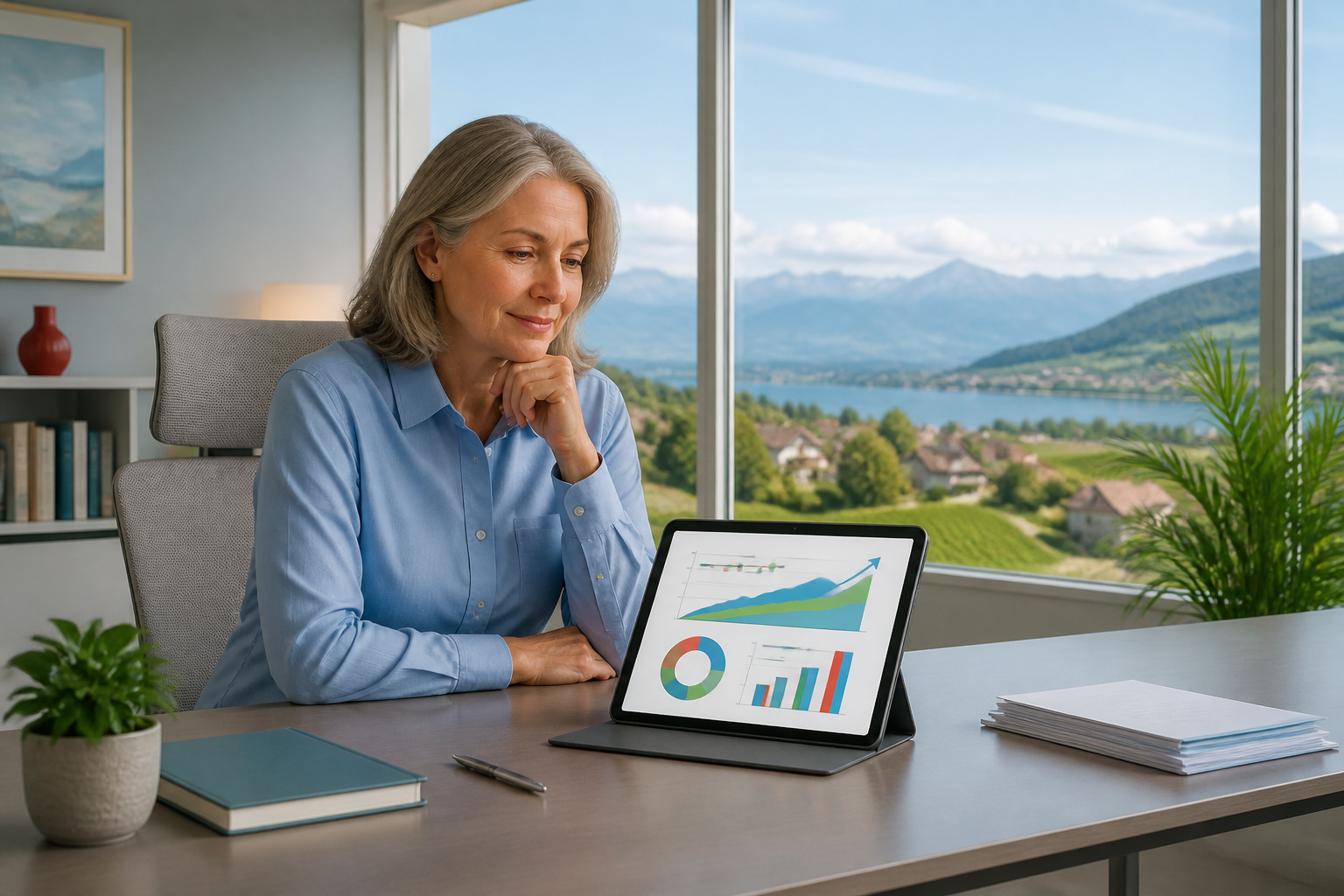 Femme daffaires examinant des donnees financieres